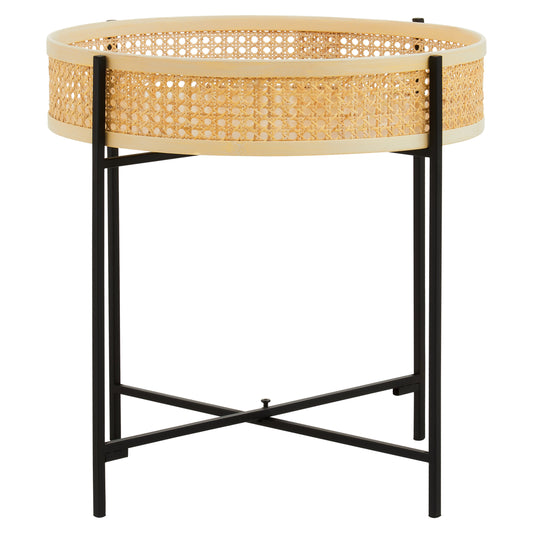 Indy Rattan Side Table With Metal Legs