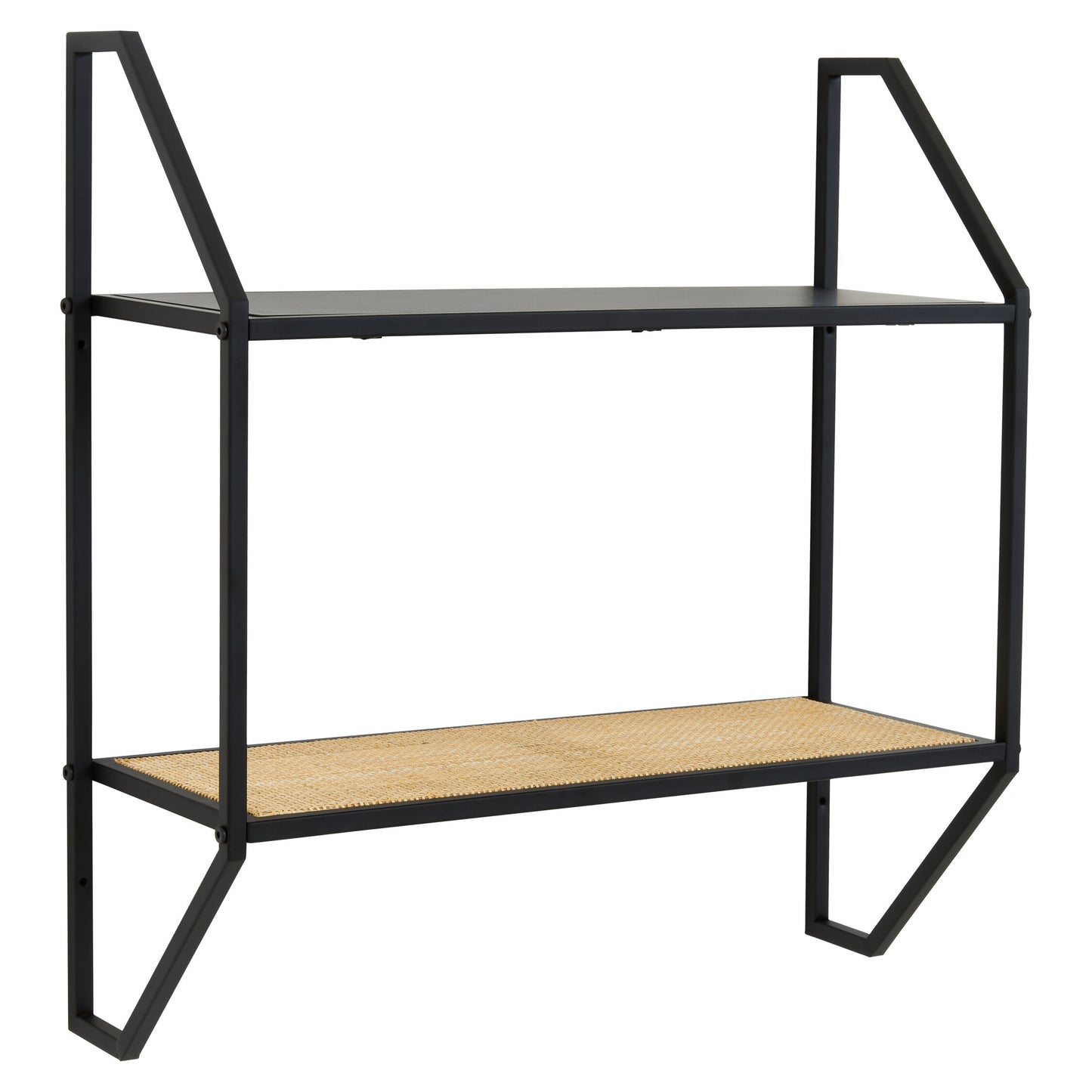 Indy Natural Rattan Industrial Two Tier Wall Shelf