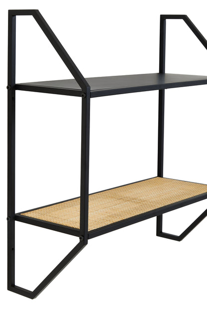Indy Natural Rattan Industrial Two Tier Wall Shelf