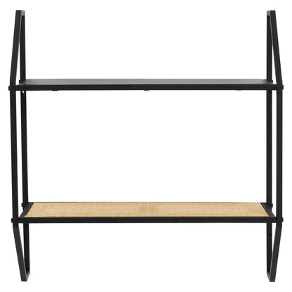 Indy Natural Rattan Industrial Two Tier Wall Shelf | Bali & Blue