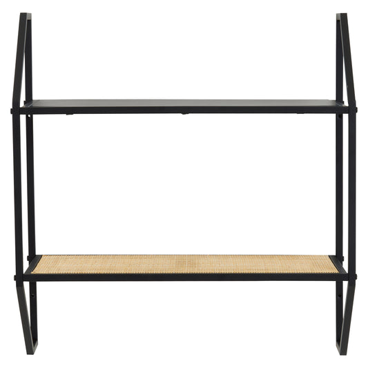 Indy Natural Rattan Industrial Two Tier Wall Shelf | Bali & Blue