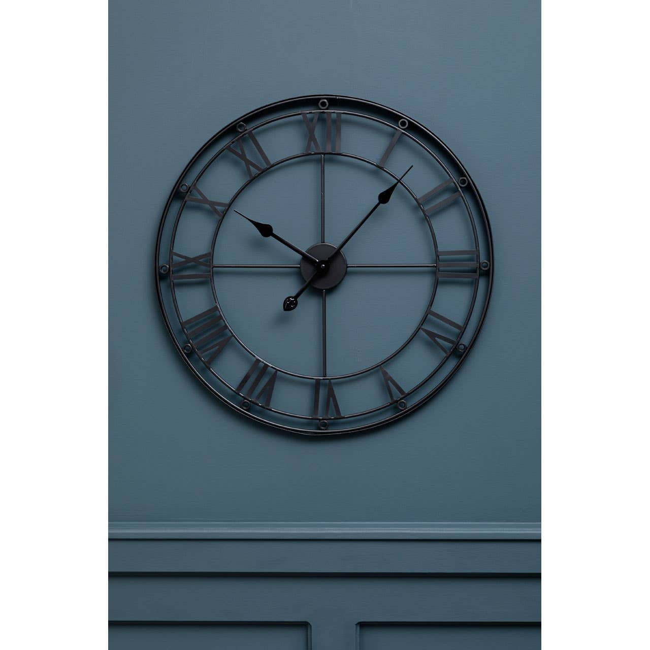 Roman Industrial Matt Black Metal Wall Clock