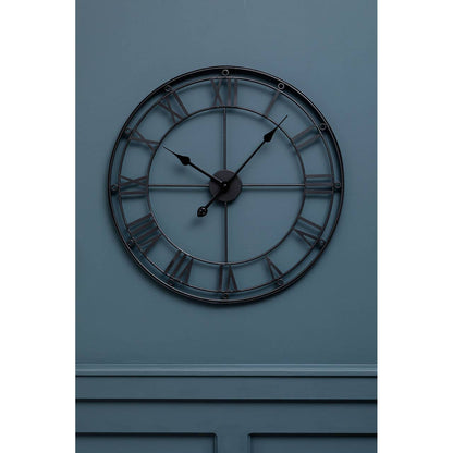 Roman Industrial Matt Black Metal Wall Clock