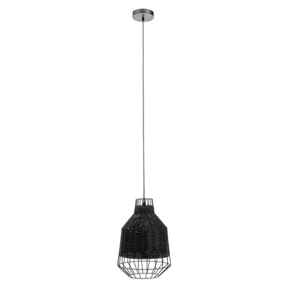 Bobby Black Rattan Industrial Pendant Light