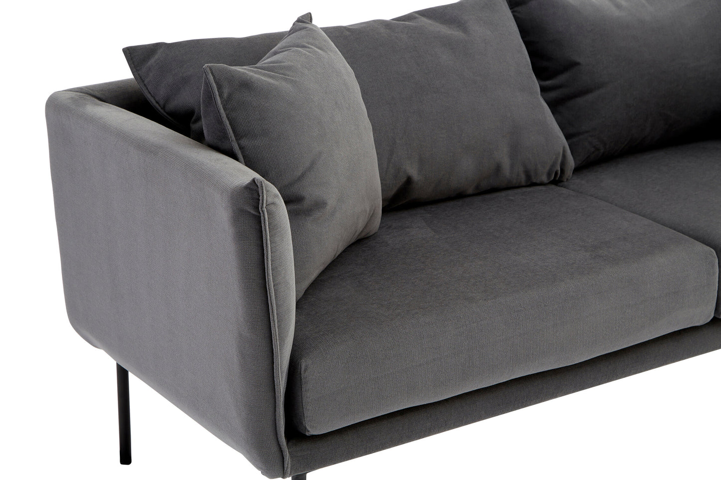 Brendan Grey Fabric Two Seater Sofa with Black Legs