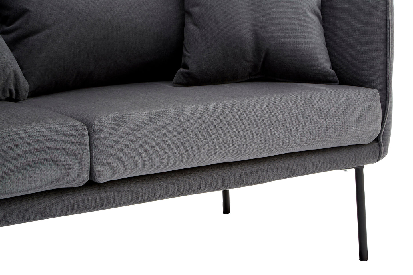 Brendan Grey Fabric Two Seater Sofa with Black Legs