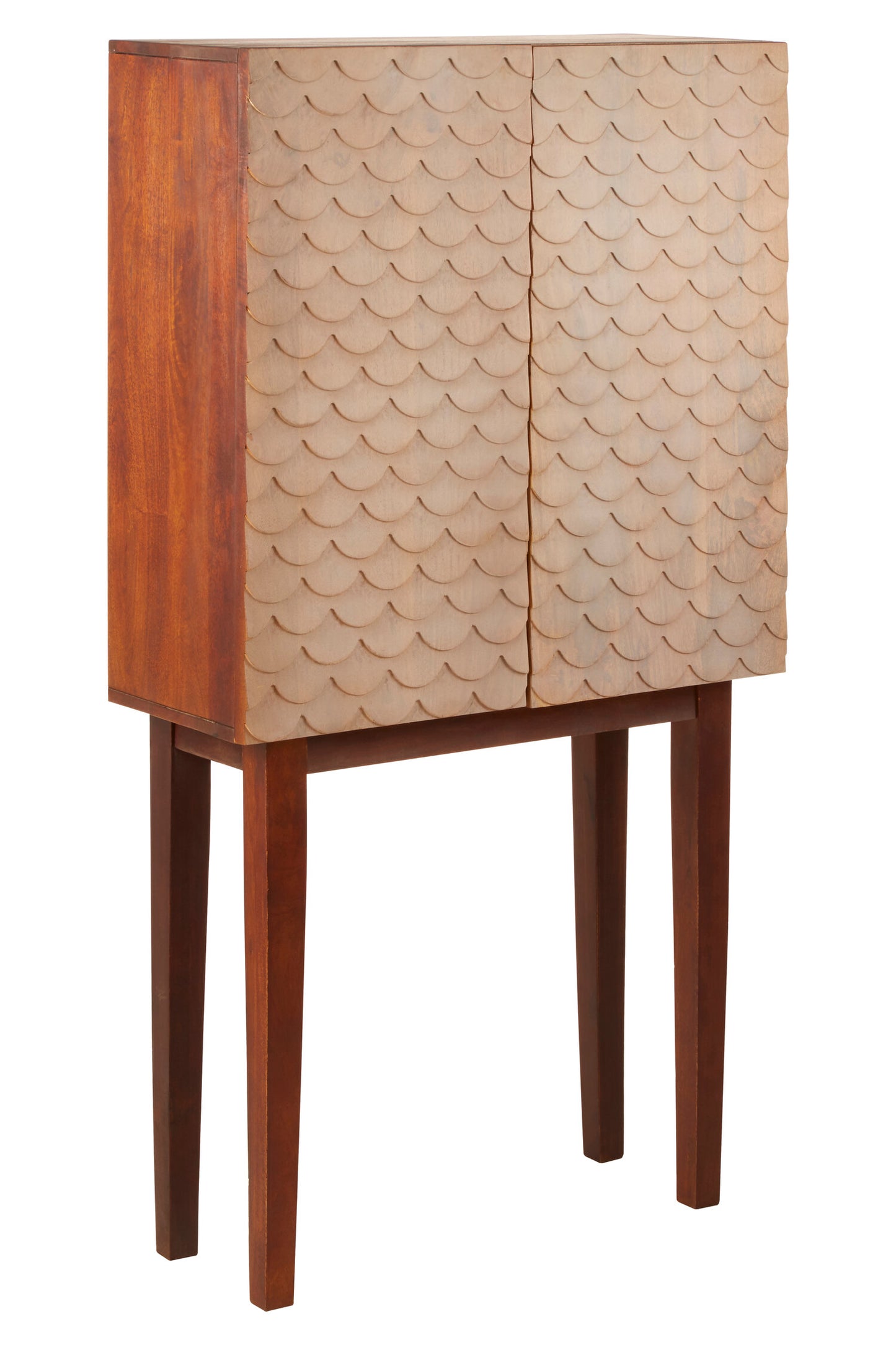 Mermaid Mid-Century Carved Mango Wood Cabinet