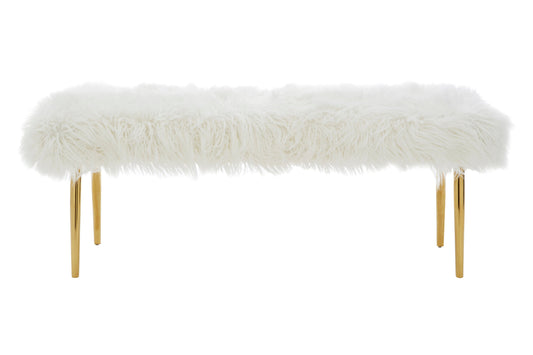Heidi Fur Effect Bench with Gold Legs