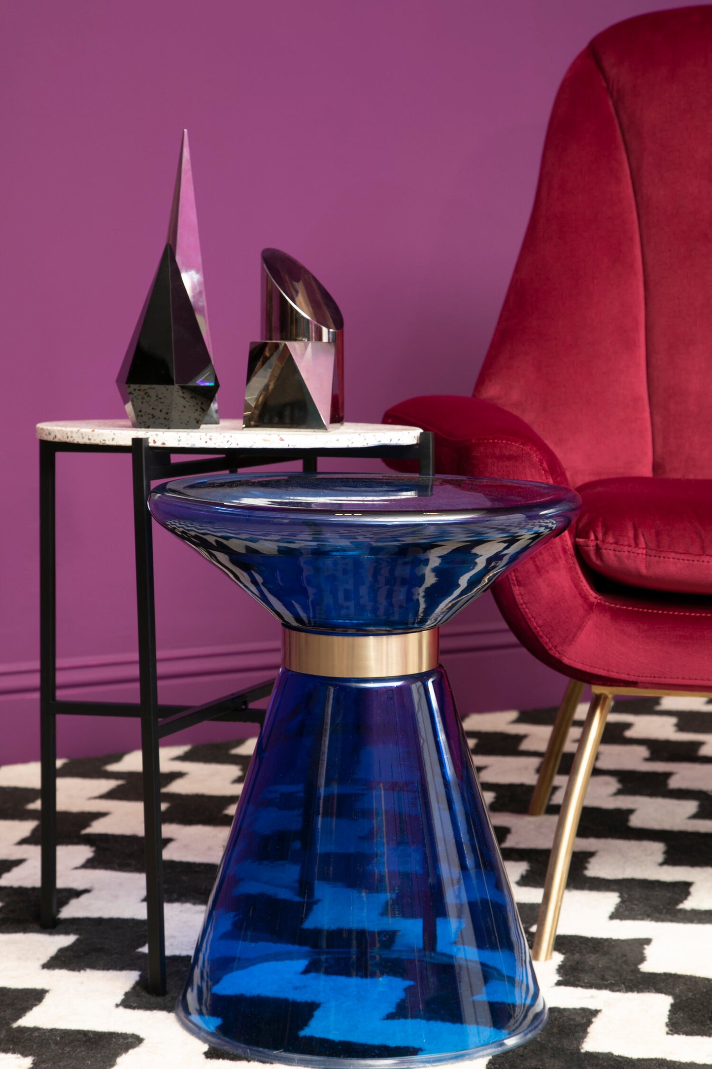 Vogue Blue Glass Modern Side Table