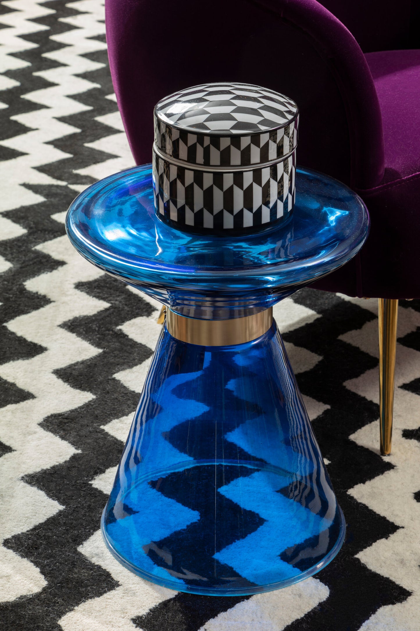 Vogue Blue Glass Modern Side Table