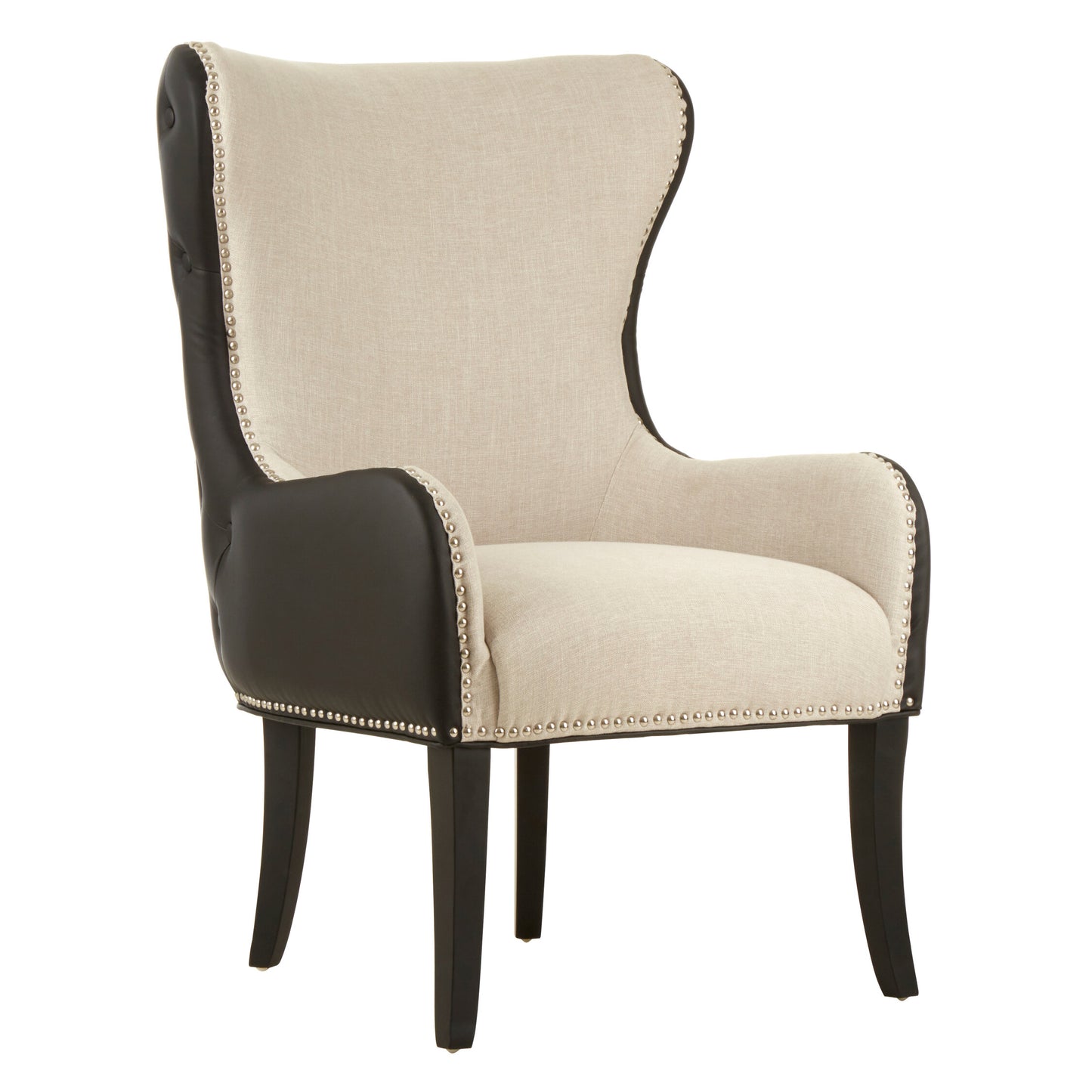 Omar Luxe Natural Fabric Armchair with Black Leather Effect Back