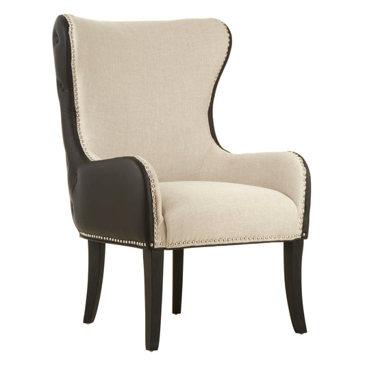 Omar Luxe Natural Fabric Armchair with Black Leather Effect Back