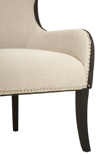 Omar Luxe Natural Fabric Armchair with Black Leather Effect Back