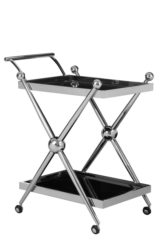 Valrez 2-Tier Silver Cross-Design Bar Cart