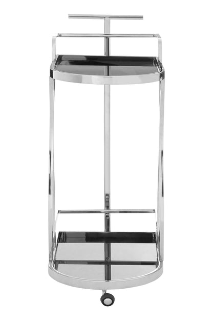 Valrez 2-Tier Black Glass and Silver Bar Cart
