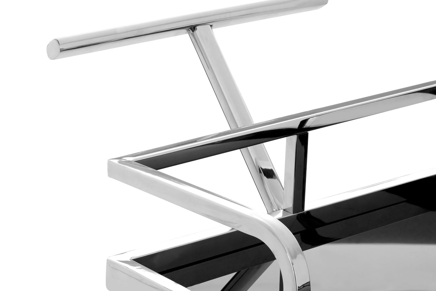 Valrez 2-Tier Black Glass and Silver Bar Cart