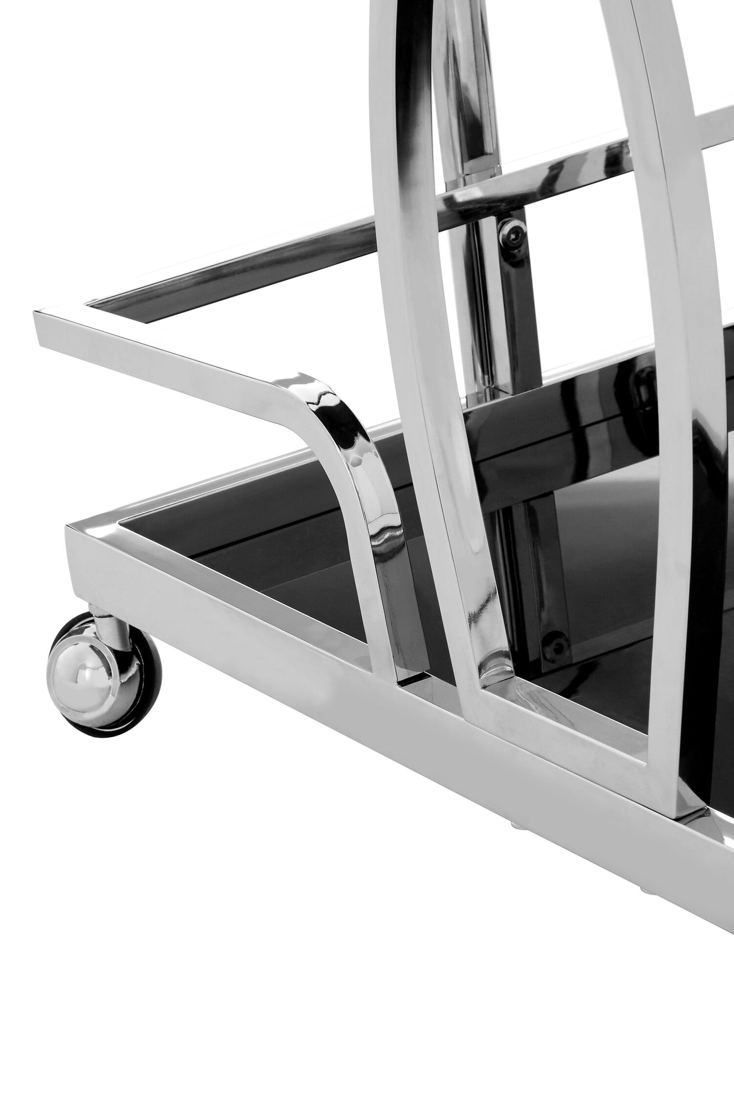 Valrez 2-Tier Black Glass and Silver Bar Cart