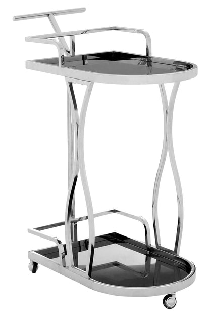 Valrez 2-Tier Black Glass and Silver Bar Cart