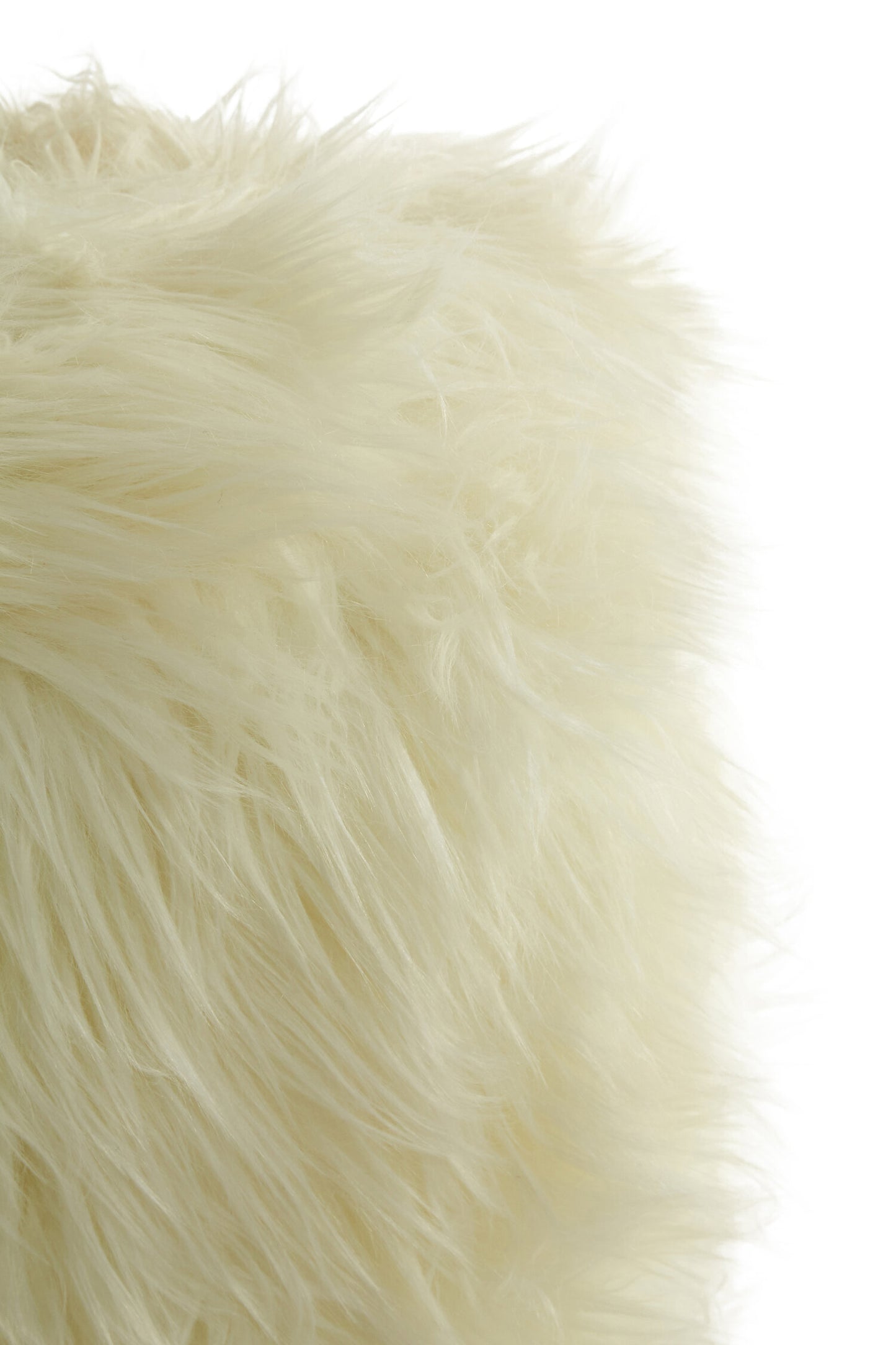 Lotus White Faux Fur Round Footstool