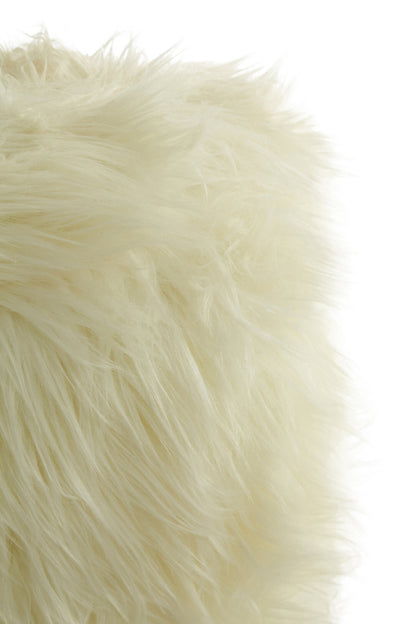 Lotus White Faux Fur Round Footstool
