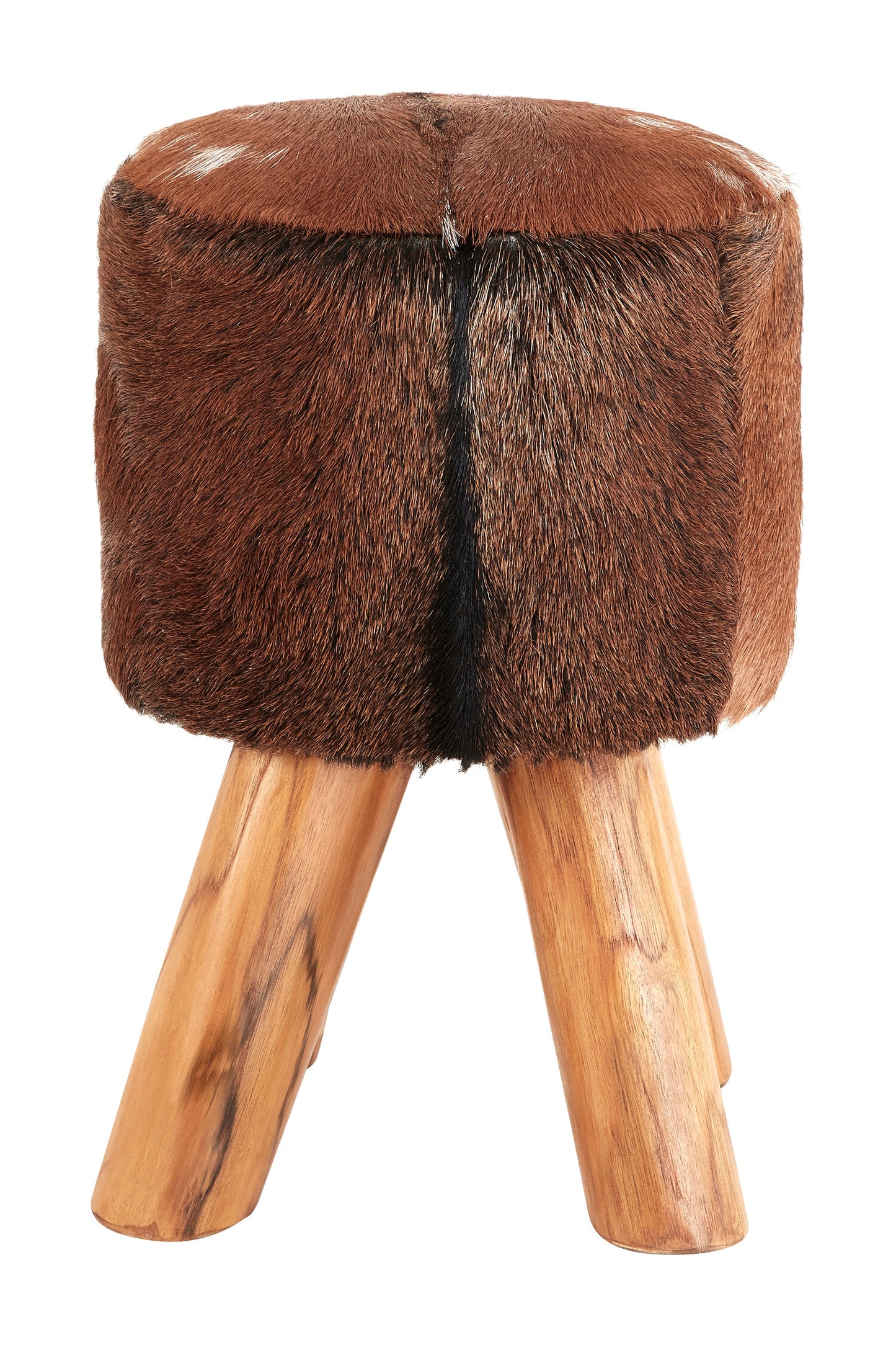 Nepal Brown Hide Leather Round Footstool | Bali & Blue