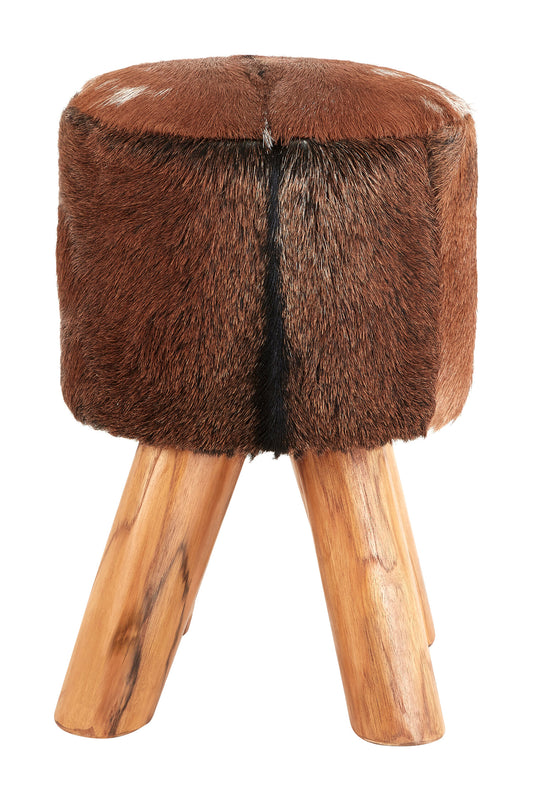 Nepal Brown Hide Leather Round Footstool | Bali & Blue