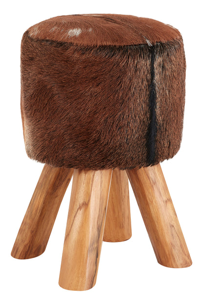 Nepal Brown Hide Leather Round Footstool