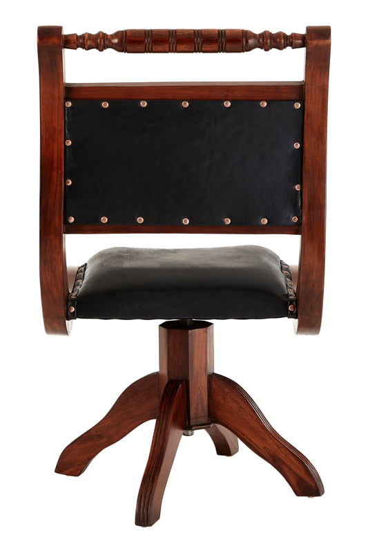 Lotus Black Leather and Teak Wood Swivel Office Chair