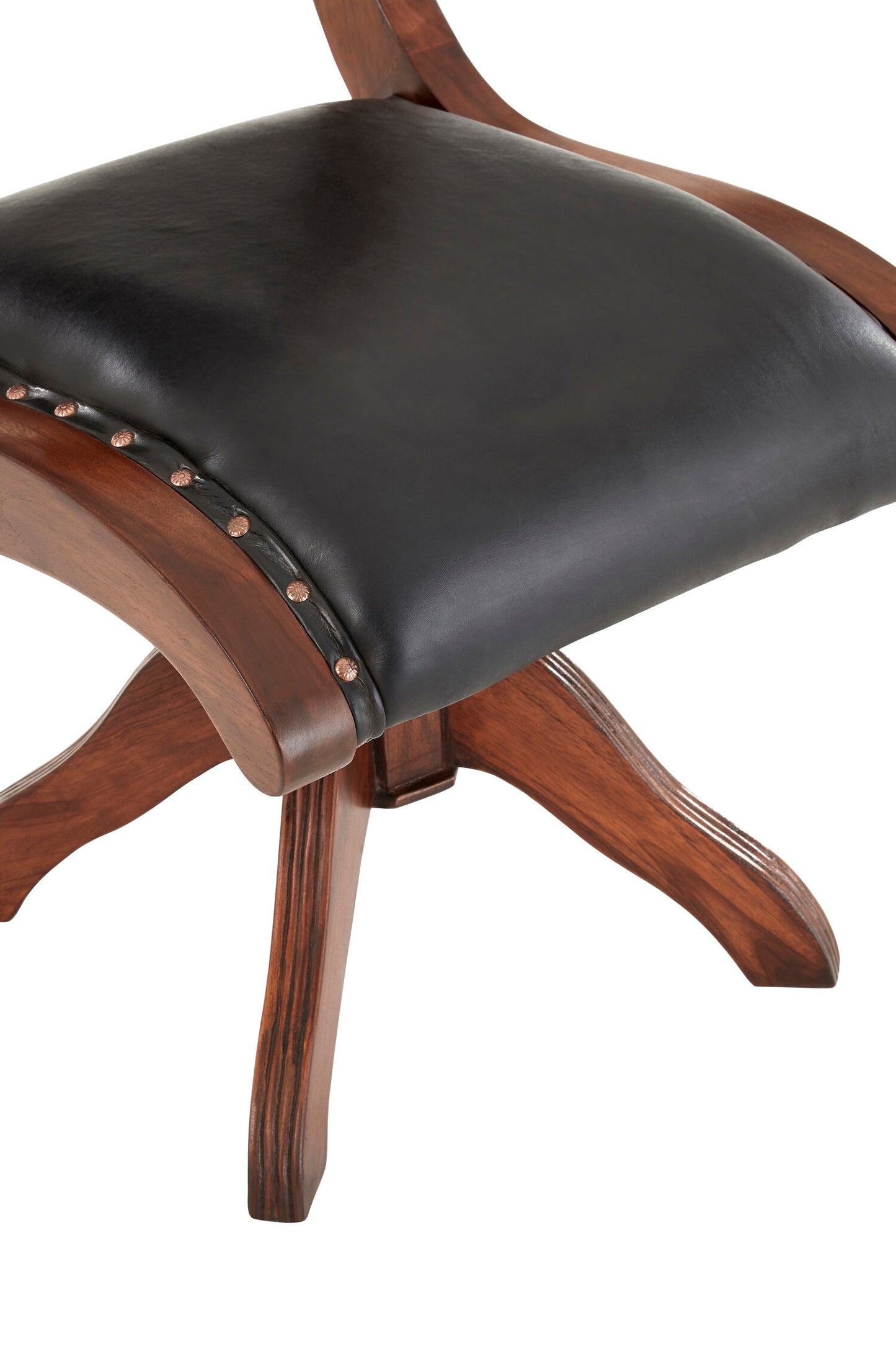 Lotus Black Leather and Teak Wood Swivel Office Chair
