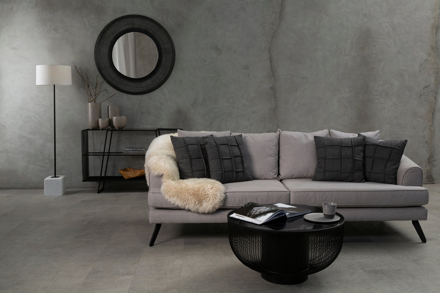 Aramis Black Glass Industrial Coffee Table