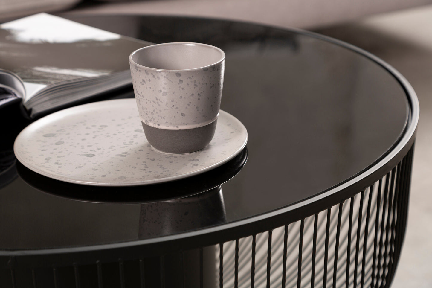 Aramis Black Glass Industrial Coffee Table