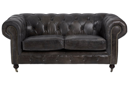 Speakeasy Dark Grey Brown Leather Chesterfield 2 Seat Sofa