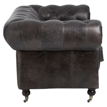 Speakeasy Dark Grey Brown Leather Chesterfield 2 Seat Sofa