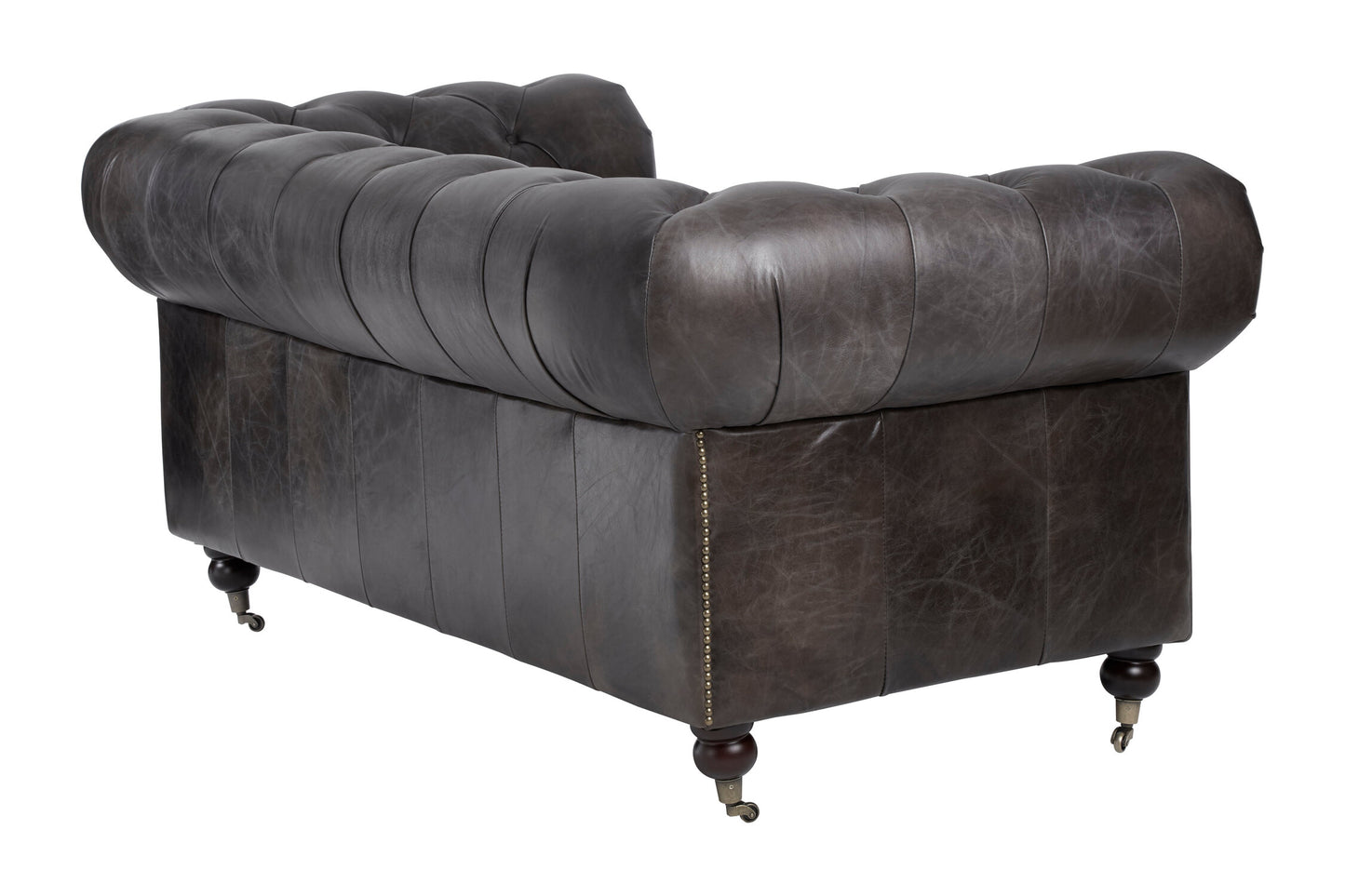 Speakeasy Dark Grey Brown Leather Chesterfield 2 Seat Sofa