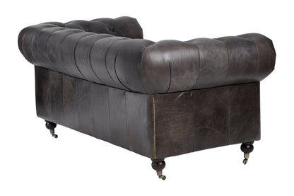 Speakeasy Dark Grey Brown Leather Chesterfield 2 Seat Sofa