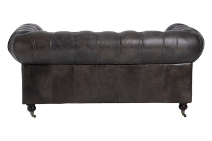 Speakeasy Dark Grey Brown Leather Chesterfield 2 Seat Sofa