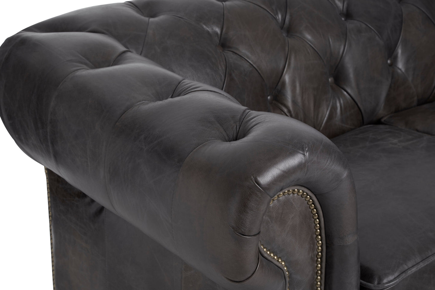 Speakeasy Dark Grey Brown Leather Chesterfield 2 Seat Sofa