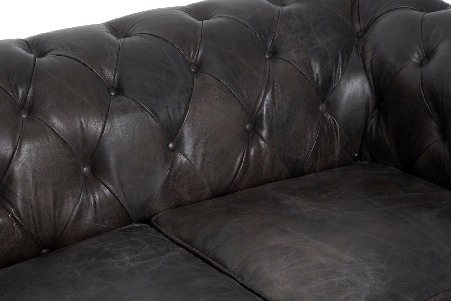 Speakeasy Dark Grey Brown Leather Chesterfield 2 Seat Sofa
