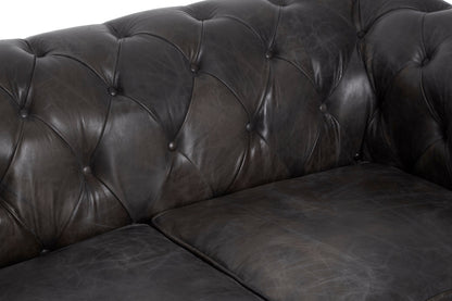Speakeasy Dark Grey Brown Leather Chesterfield 2 Seat Sofa