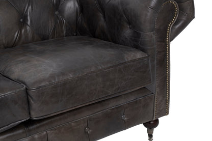 Speakeasy Dark Grey Brown Leather Chesterfield 2 Seat Sofa