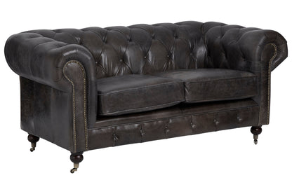 Speakeasy Dark Grey Brown Leather Chesterfield 2 Seat Sofa