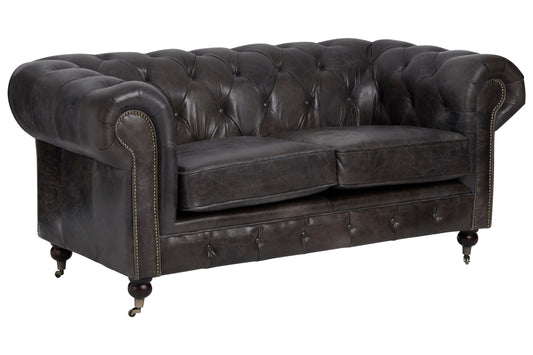 Speakeasy Dark Grey Brown Leather Chesterfield 2 Seat Sofa