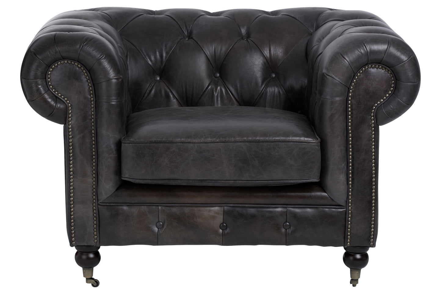 Speakeasy Dark Grey Brown Leather Chesterfield Armchair