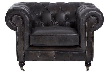 Speakeasy Dark Grey Brown Leather Chesterfield Armchair