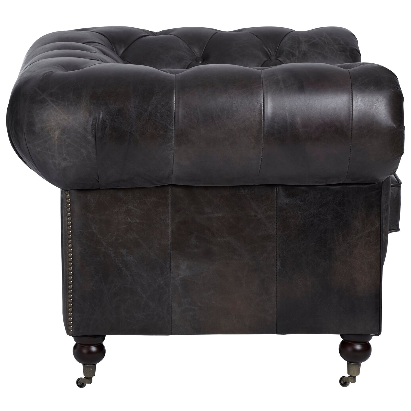 Speakeasy Dark Grey Brown Leather Chesterfield Armchair