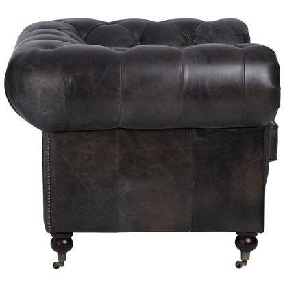 Speakeasy Dark Grey Brown Leather Chesterfield Armchair