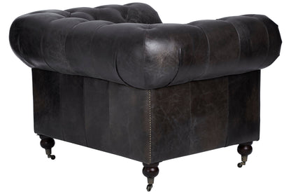 Speakeasy Dark Grey Brown Leather Chesterfield Armchair