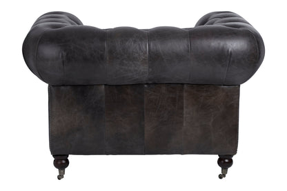 Speakeasy Dark Grey Brown Leather Chesterfield Armchair