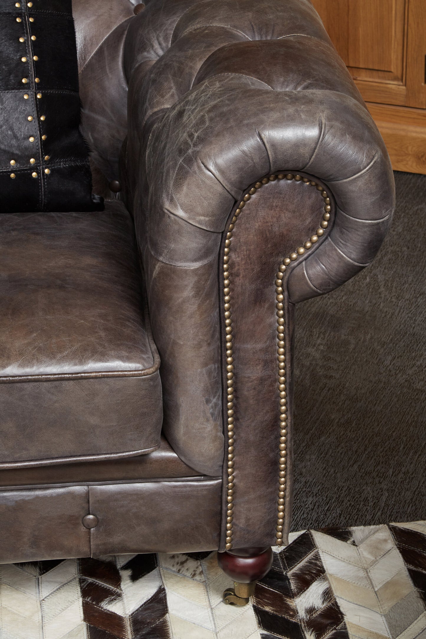 Speakeasy Dark Grey Brown Leather Chesterfield Armchair