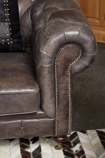 Speakeasy Dark Grey Brown Leather Chesterfield Armchair